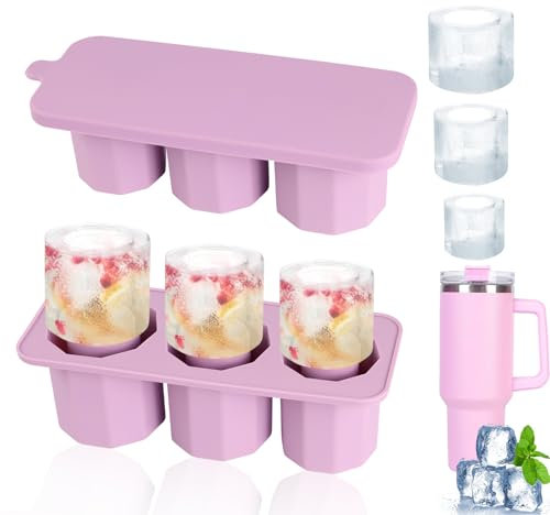 Coeki Molde de Silicona Cubitos de Hielo Para Stanley, 3 Cilindros Huecos Bandejas de Cubitos de Hielo Para Stanley Cup Bandeja Molde de Silicona Sin BPA Ice Cube Tray Tapa Para 20-30 Oz Stanley Cup