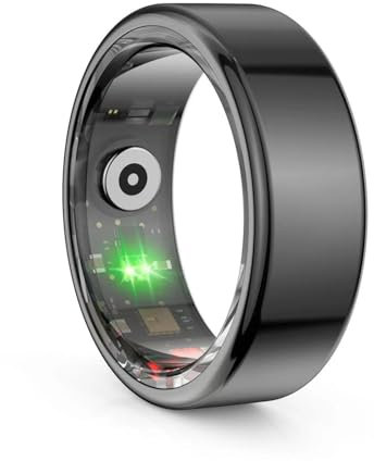 Hoorawwi Smart Ring, IP68 Smart Ring für Frauen Männer w/Schlaf Herzfrequenz Blutdruck Sauerstoffmonitor Schrittzähler Bluetooth für iPhone 16 15 14 13 Pro Max usw., schwarz #13