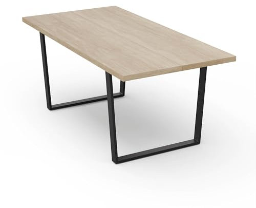 blumfeldt Bearsdon Esstisch – Farbe Eiche MDF-Tischplatte 180 x 90 cm, Schwarze Tischbeine aus Metall, Industrieller Loft-Stil, Hitze- und Kratzfest, Perfekt für Esszimmer und Küche