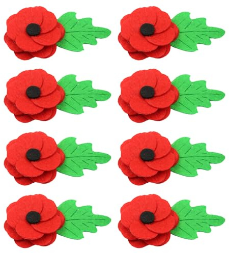 Miaija Lot de 8 broches coquelicot en feutre rouge avec jolie feuille verte pour loisirs créatifs pour adultes