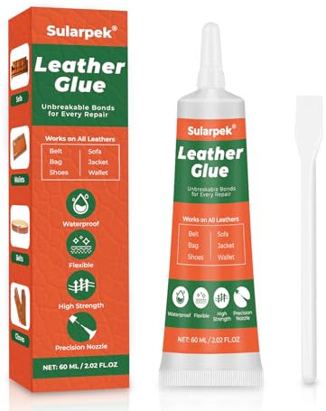 Sularpek 60 ML Leather Glue Extra Strong, Washable Leather Adhesive Glue for Jackets, Purses, Handbags, Sofa, Furniture, Car Seat, Shoes