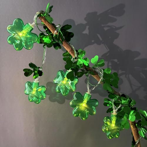 St. Patrick's Day Lichterkette mit Kleeblatt, Batteriebetrieben,1.65 m Lang 10 LEDs, Grüne Kleeblatt Girlande, Glücksklee-Lichterkette für Schlafzimmer,St. Patrick's Day Dekoration (1.5m/10led)