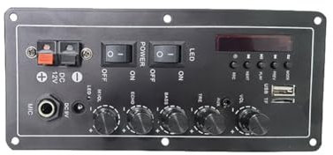 rieder Placa Amplificadora de Audio de 15 W + 15 W, Compatible con Radio USB, Micrófono Dual, Amplificador de Subwoofer Bluetooth para Altavoz de 12 V, 24 V y 220 V