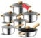 Batterie de cuisine 12 pièces en acier inoxydable, batterie de cuisine non toxique avec poignées isolantes, compatible avec les plaques de cuisson à induction, électriques et à gaz (or B)