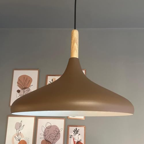bamyum Champion Pendelleuchte Milchbraun aus Holz und Metall 35 cm, Hängelampe Esstisch, Küchenlampe Hängend E27, Hängelampe Milcbraun für Kinderzimmer, Schlafzimmer, Wohnzimmer