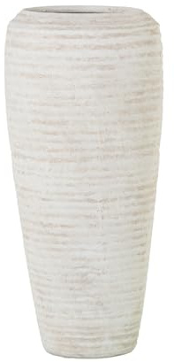 DRW Bodenvase aus Keramik, Beige, Sand, gewellt, 30 x 30 x 60 cm