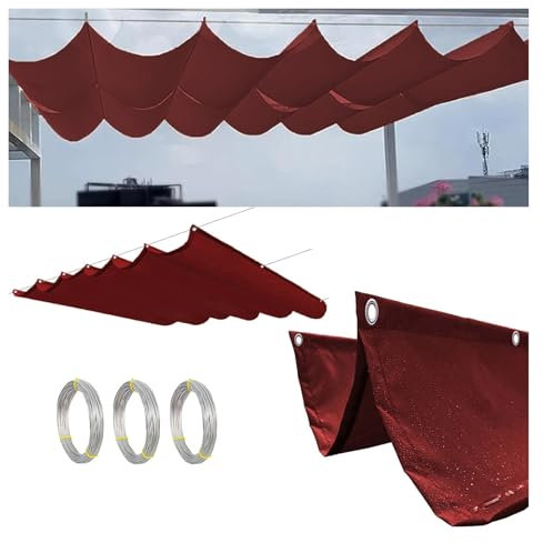 WIGING Rétractable Vague Voile D'ombrage, Protection UV Auvent avec kit de Montage Étanche Résistant à la Pluie Toile de pergola pour extérieur Véranda Terrasse(Wine Red)