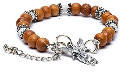 LivuX Armband Erzengel Gabriel mit Regenbogen-Mondstein – Spirituelles Armband 19–23 cm – Schutzengel-Schmuck mit Holzperlen – inkl. Geschenkbox & Infobroschüre 1377