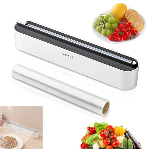GOIEHIR Coupe Film Alimentaire, Dévidoir Film Alimentaire Magnétique, Distributeur de Film Alimentaire avec 1 Rouleau de Film, Distributeur Papier Aluminium pour Cuisine, Noir