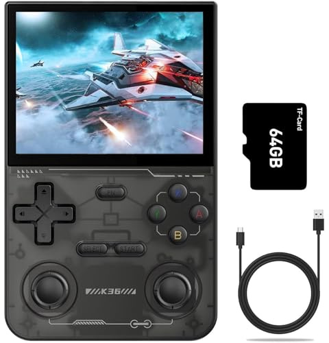 K36 Portable Game Console 64G, 16000 Jeux Classiques Intégrés Et 20 Émulateurs, Écran IPS 3,5 Pouces, Mini Console De Jeu Classique Portable, COTEX-A35, Double Joystick-Black||64G