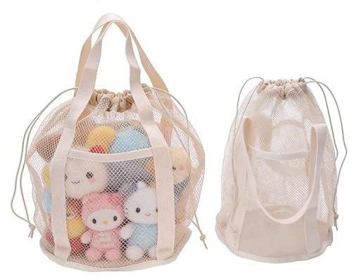 Punorric 2-Piece Toy Storage Bags - Mesh Bags Drawstring, Transparent Puzzle Storage with Sturdy Handle, Toy Organiser for Board Games,Puzzles Pieces,Building Blocks,Handmade Accessories, Books