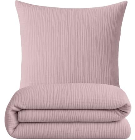 sleepling Musselin Bettwäsche, 135x200 cm + 80x80 cm, Rosa | Bettbezug + Kissenbezug, 100% Baumwolle, Extra weiche Sommerbettwäsche, Made in EU, OEKO-TEX, Waschbar bis 60 Grad