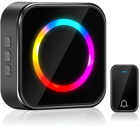 Funkklingel Aussen Wasserdicht,400m Reichweite Kabellos Funk Türklingel Set | Haustürklingel mit Farbige LED-Leuchten, Wireless Doorbell Set mit 4 Lautstärkestufen, 63 Melodien
