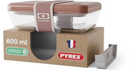 monbento x Pyrex Lunch Box en Verre Fabriquée en France, Bento Hermétique - MB Pure - 600 ml, Boîte Repas Micro-Ondable Avec Séparateur, Compatible Four et Lave-Vaisselle - Rose