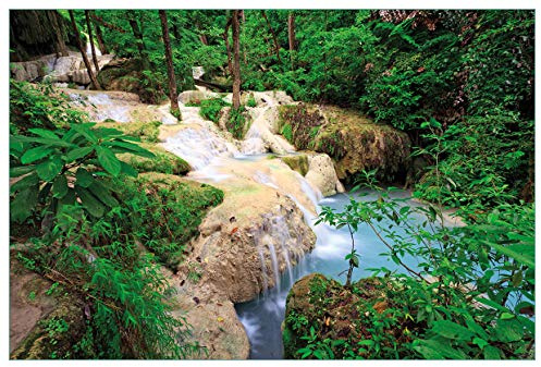 Wallario Küchenrückwand selbstklebend 90 x 60 cm, Motiv: Verborgener Wasserfall in einem tropischen Wald | Spritzschutz abwischbar & pflegeleicht