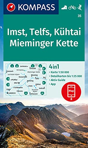 KOMPASS Wanderkarte 35 Imst, Telfs, Kühtai, Mieminger Kette 1:50.000: 4in1 Wanderkarte mit Aktiv Guide und Detailkarten inklusive Karte zur offline ... in der KOMPASS-App. Fahrradfahren. Skitouren.