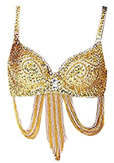 Calcifer 75B/75B Elegante Perlen Pailletten-Quasten Belly Dance BH Tops, gold