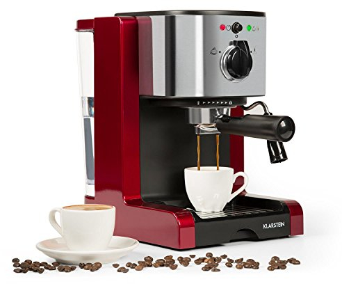 Klarstein Passionata - Máquina de café espresso (1,25 litros, portafiltros, con salida automática de presión, incluye boquilla de espuma de leche para preparación de capuchino, 15 bares), color rojo