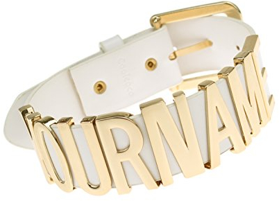 Coolcoco Verstellbar Lederner Weißer Gurt und Gold Buchstabe DIY Namen Personalisiert Halsband Halsketten Kragen Für Frauen Scherzt Kinder