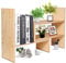 Flexzion Schreibtischregal aus natürlichem Holz, Schreibtisch-Organizer-Set, Büroaufbewahrung, verstellbar, erweiterbar, Tischzubehör, Sortierer, Bücherregal, Präsentationsständer (Beige)