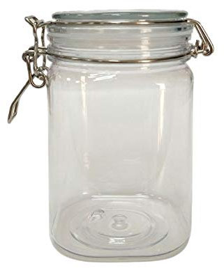 YFairy - Storage Jar, 1250ML, Plastic, Square, Clip Top, Storage Jar With Airtight Seal Lid, Food Container, Tableware Preserving, Kitchen Flour/Pasta/Spice Organizer