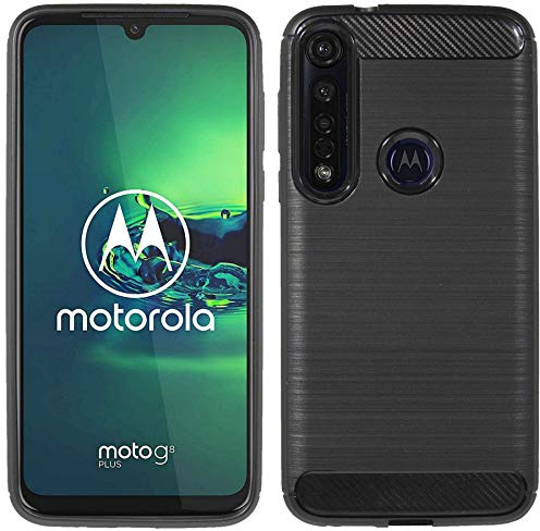 cofi1453® Silikon Hülle Carbon kompatibel mit Motorola Moto G8 Plus TPU Case Soft Handyhülle Cover Schutzhülle Schwarz