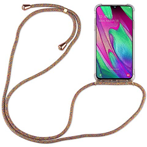 Hülle Kompatibel mit Samsung Galaxy A40 | Handykette Smartphone Halskette Hülle mit Band | Handyhülle mit Kordel zum Umhängen Kompatibel für Galaxy A40 | Rainbow