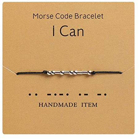 AILUOR Morse Code Armband, Versilberte Perlen auf Seidenschnur Freundschafts Armband Geschenk für sie, geheime Nachricht Geschenk Schmuck für Frauen Männer (I Can)