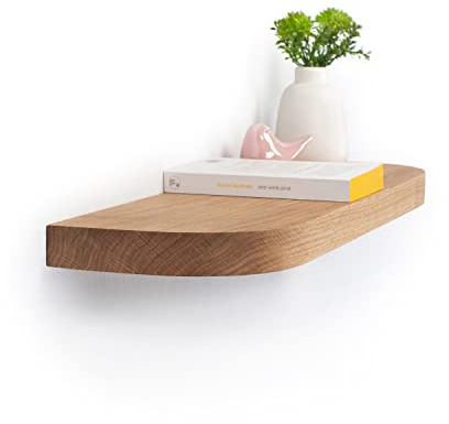 Rikmani Wandregal Holz Eiche massiv - Handgefertigtes Regal mit runden Ecken Bücherregal Holzregal Wandboard 100 cm MARI Hell