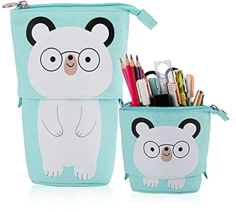 iSuperb Transformator Federmäppchen Verwandeln Mäppchen Ständer Bleistifthalter Einziehbarer Bleistiftetui Stand Pencil Case Stehstifthalter Mädchen Kosmetiktasche Organizer (Brillenbär)