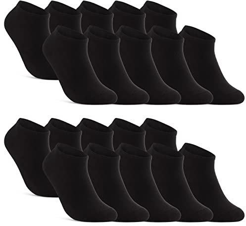 10 | 20 | 30 Paar Sneaker Socken Herren Damen Schwarz Weiß Grau Baumwolle 16900 (20x Schwarz 35-38)