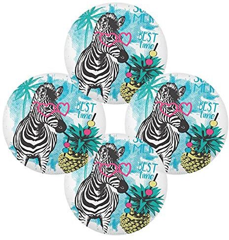 Pineapples Zebra Set of 1 Table Mat, Washable Placemat Plate Holder, Non-Slip Place Mats Protector, Round Desk Mat Pad for Kitchen Dining 15.4 Inches
