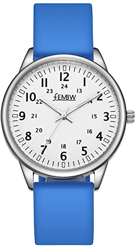 Uhren Damen Armbanduhr Damenuhr Silikonarmband Uhr Arabische Ziffern Analoge Uhr Quarzuhr Kleideruhr für Frauen Mädchen 50M Wasserdicht (Blau/Weiß/Fluoreszenzskala)