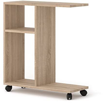 BIM Furniture TRASCO 1 60 x 22 x 65 cm Beistelltisch auf Rollen – Couchtisch - Nachttisch - Laptopständer Regal – offene Fächer – Vielseitig einsetzbar (Sonoma Eiche)