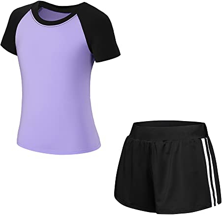 Tancefair Kinder Mädchen Trainingsanzug 2/3 tlg Sportanzug Jogging Bekleidungsset Freizeitanzug (Shirt + Hose) Training Laufen Fußball Basketball Trikots Yoga(Bitte wählen Sie eine Nummer kleiner)