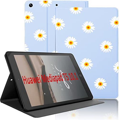 Yoedge Funda para Huawei MediaPad T5 10, Ultra Slim PU Cuero Flip Delgada Protectora Carcasa con Función de Soporte Smart Folio Tablet Cover para Mediapad T5 10.1 Pulgada 2018, Margarita
