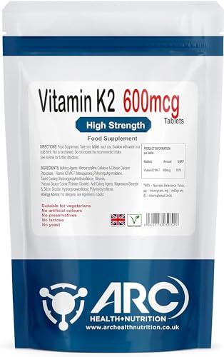 Vitamin K2 MK7 Menaquinone 600mcg Supplement 360 Tablets, Vegetarian & Vegan, for Men & Women - Made in UK