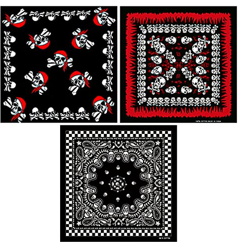 KLEHOPE Totenkopf Bandana, 3 Stück Piraten Kopftuch, Piratentuch Kinder 53×53cm, Lässig Atmungsaktiv Kopftücher Damen, Kopftuch Herren für Halloween Deko