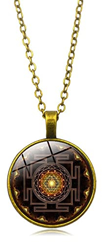 CQHODFYA Sri Yantra Halskette für Herren Damen mit Anhänger,Heilige Geometrie Kette für Männer Frauen, Schmuck Geschenkidee,Buddhistische Halskette mit 18 Kette +2 Verlängerung-Mit Schmuckschachtel