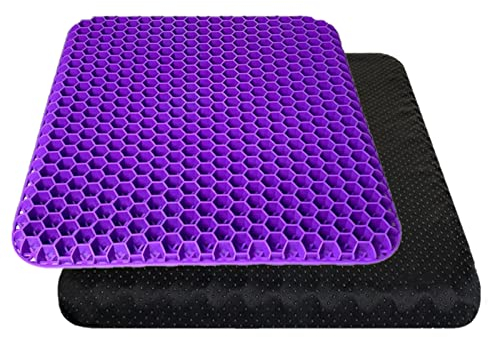 WXFLGH Gel Sitzkissen Orthopädisch, Extra Doppelt Dickes Gelkissen mit Rutschfestem Bezug zur Linderung von Rückenschmerzen, Sitzpolster Bürostuhl Gel Kissen für Rollstuhl des Home Office(Violett)