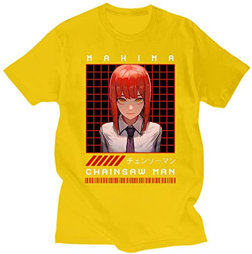 Mens Short Sleeve Crewneck T-Shirt, Chainsaw Man Manga MAKIMA Print Tee Shirt for Unisex, Gifts for Fans, 90S Vintage Tees Tops