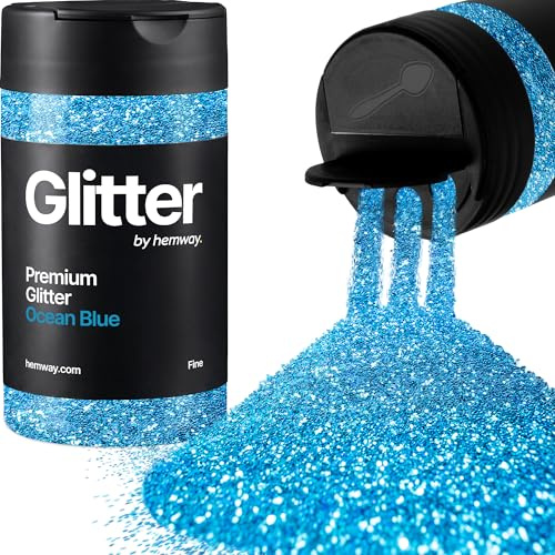 Hemway Ocean Blue Glitter Shaker, 130g Fine Glitter, Crafts 1/64 | for Resin & Epoxy Crafts for Decorating, Halloween, Christmas, Nail, Face, Art