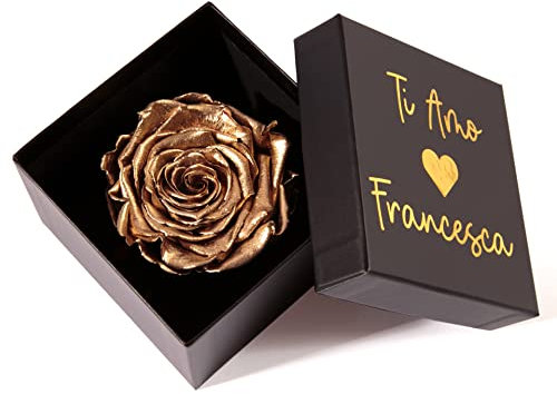 ROSEMARIE SCHULZ Heidelberg 1 Goldfarbene Infinity Rose konserviert 8,5x8,5 cm haltbar 3 Jahre personalisierbare Rosenbox (Gold, Personalisiert)
