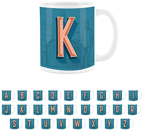 Purely Home Brewery Alphabet Letter K Mug - White Coffee Tea Present Personalised Initial Gift