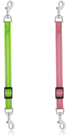 Cobee Puppy Collar Clips, 2 Pcs Reflective Nylon Back-up Connector, Safety Adjustable Harness Clip for Dogs (Green, Pink)