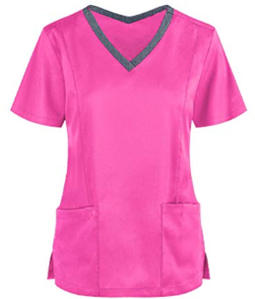 Generic Damen Kasack Pflege Große Größen - Schlupfkasack Damen Kasack mit Tasche, V-Ausschnitt Schlupfkasack für Altenpflege, Krankenpflege, Medizinische Berufskleidung, Berufsbekleidung, Arzt Kostüm