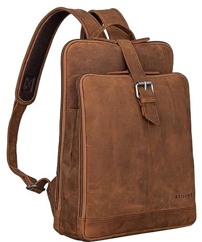 STILORD Rena Rucksack Leder Vintage Groß Cityrucksack Herren und Damen Tagesrucksack Laptop Rucksack 13-14 Zoll Damenrucksack/Herrenrucksack Echtleder Unisex Farbe:tan - Dunkelbraun
