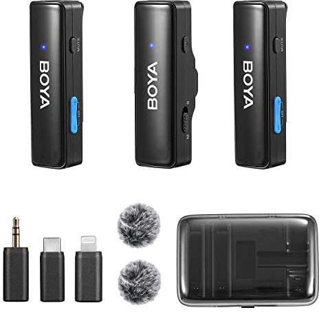 BOYA Boyalink Micrófono Lavalier inalámbrico para vlogging, micrófono de Solapa de Doble Canal de 2.4GHz para teléfonos Inteligentes, cámara DSLR, videocámara, tabletas, Video de Youtube Livestress
