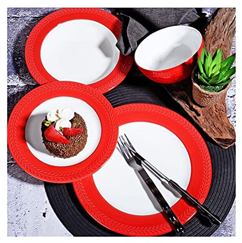 Vajilla de gres Negro Rojo Púrpura Trigo 24 Piezas Juego de Platos, Platos de Cena, Platos y tazones, Juegos de vajilla de Platos Vintage