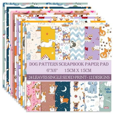 6x6” 160gsm cardstock Single Sided Scrapbooking 24 Papers Pad vintage decoupage scrapbook kit patterned paper junk journal supplies journaling supply scrap paper crafting Dog